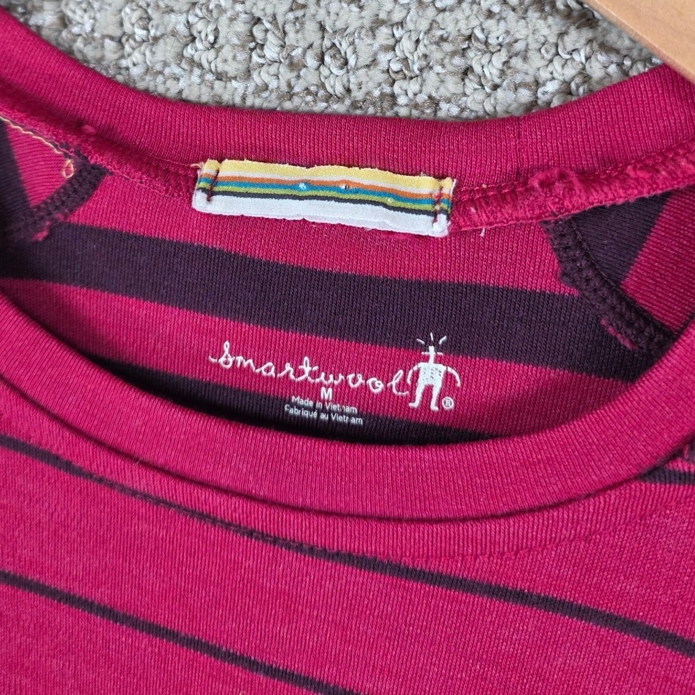 Smartwool Womens Merino Wool Striped Long Sleeve Base Layer Top Pink Purple M - Picture 3 of 11